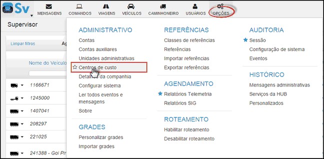 Supervisor - MenuCentroCusto
