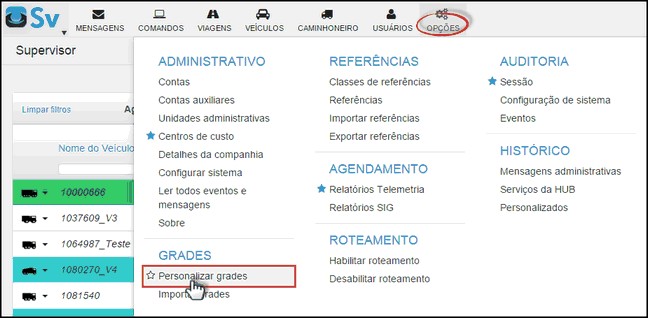 Supervisor - MenuPersonalizarGrade