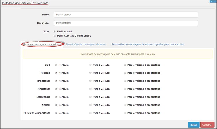 Supervisor - DetalhesPerfilRoteamentoSatelital